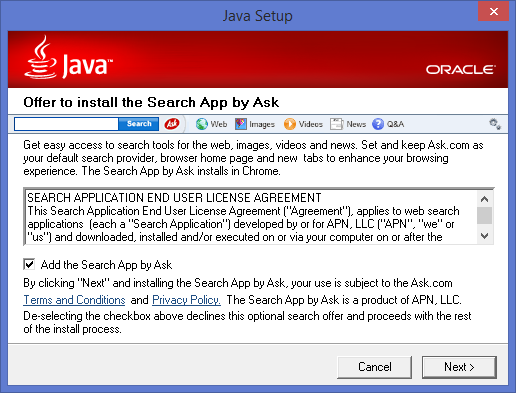 Ask Toolbar: Nothing to do With Java